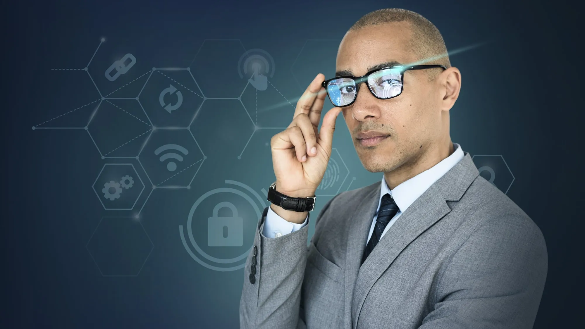 Professional in front of a digital interface